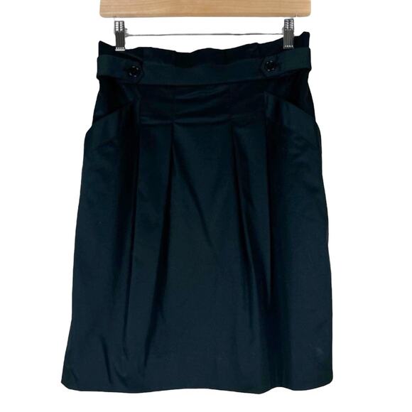 NWT BCBGMaxAzria Skirt Womens 8 Black High Waist Cotton Pleated Career Modest - Picture 1 of 5